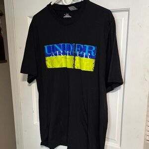 Under Armour Black T-Shirt with Blue and Yellow Block Logo
